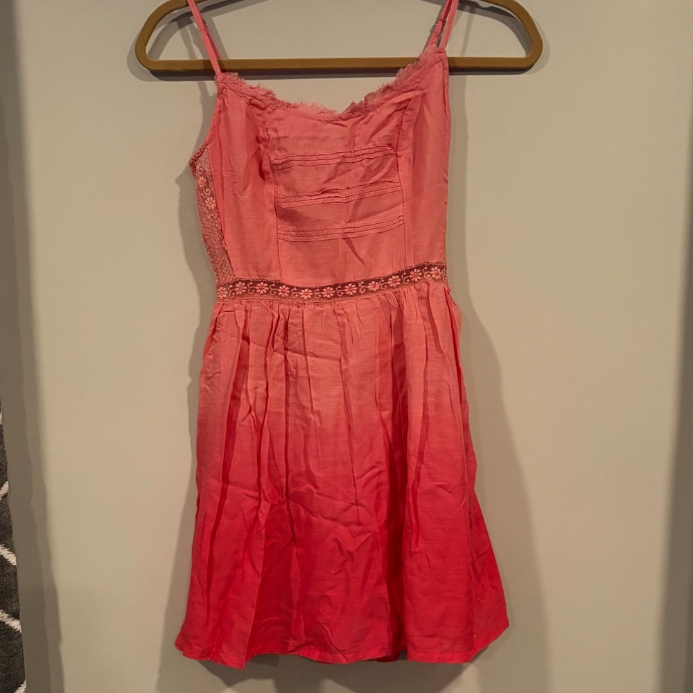 Hollister Ombré Pink  Lace Smocked Strap Tank Mini Dress XS Y2K Preppy Coquette